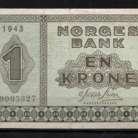 Flott Gammel 1 Seddel Krone 1940 - Litra E - Kvalitet 1+!