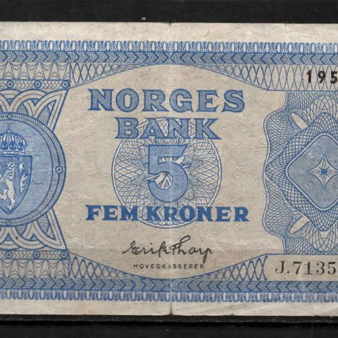 Pen Gammel 5 Krone Seddel 1953 - Litra J!