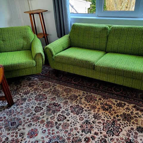 Vintage sofa, svingstol og salongbord i teak