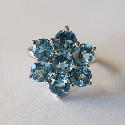 Nigerian Swiss Blue Topaz 7ct Sølv 925 Silver Limited Edition Ring Str.60