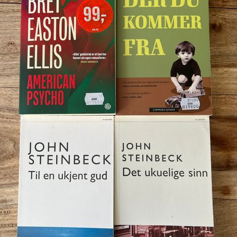 John Steinbeck, Bret Easton Ellis og Sasa Stanisic bøker