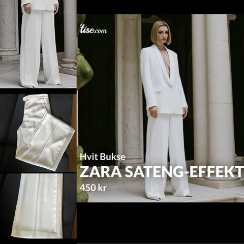 Zara hvit bukse med satengeffekt