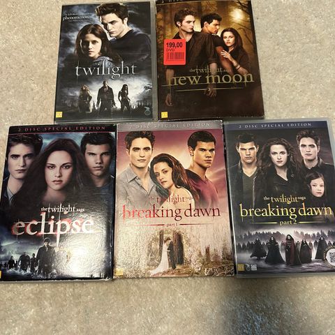 Twilight saga. DVD. Komplett 5.stk.
