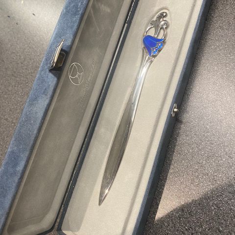 Sølv 925 brevåpner med blå emalje blåklokke fra TH. Marthinsen sølvvarer fabrikk