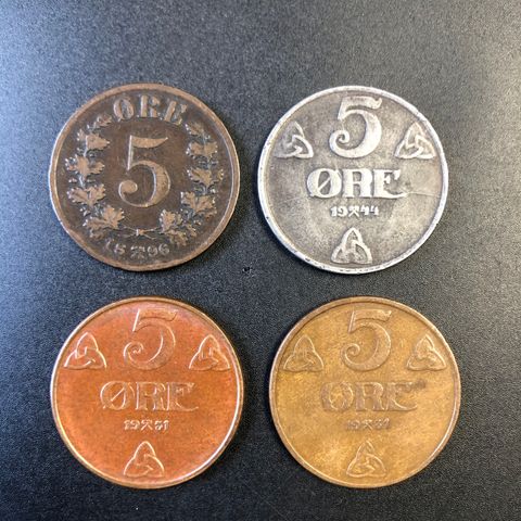 5 Øre 1896,1944,1931,1951