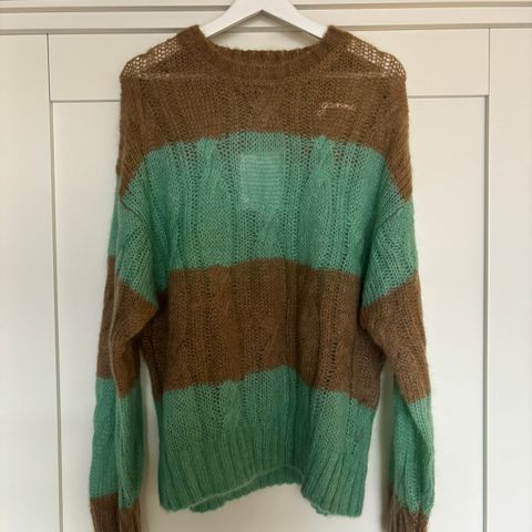 Ganni Striped Mohair Cable O-neck-genser str S -helt ny!