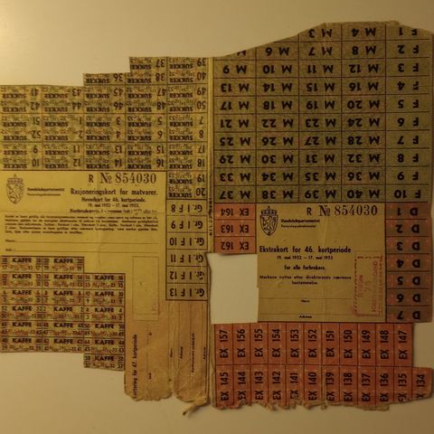 Rasjoneringskort fra 2.verdenskrig. Kr 50,-
