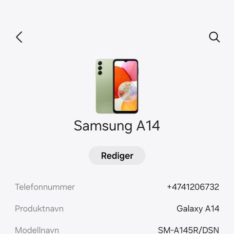 En Samsung A14, 64 gb til salgs.