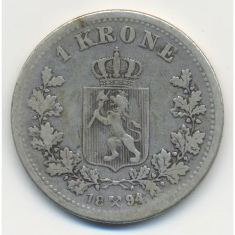 Sølvmynt: 1 krone fra 1894