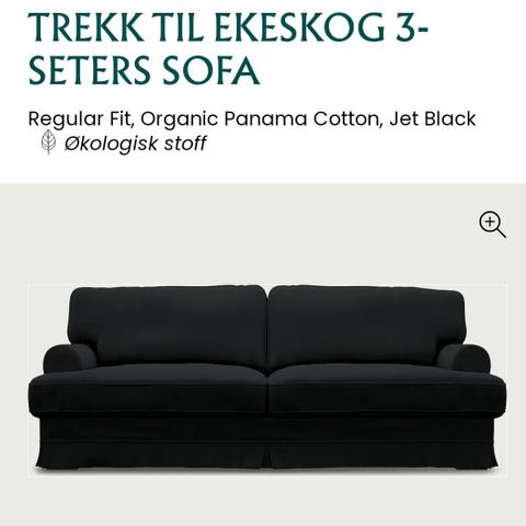 Sort trekk til 3 seter Ekeskog sofa