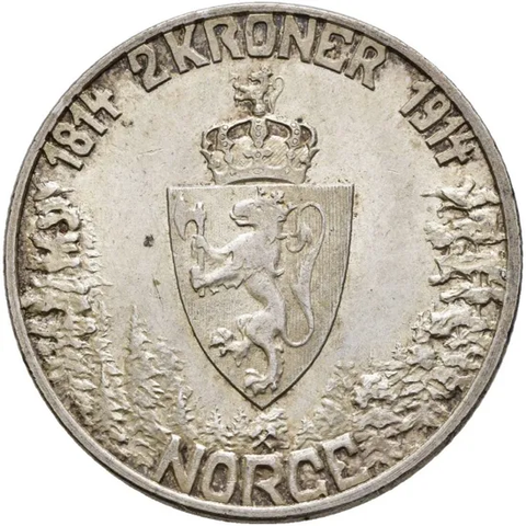 Sølvmynt 2 kr 1914-Mor Norge, god kvalitet (01)