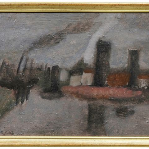 ODD Nerdrum, olje på plate, oil painting 37,5 x56 cm, 2 bilder i et. Pipehuset,