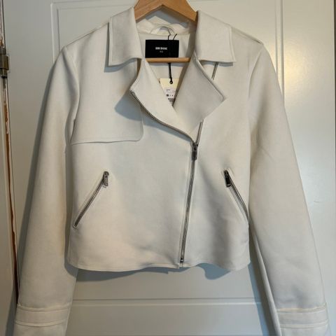 Hvit Biker jakke / Imitert semsket skinn jakke (XS)