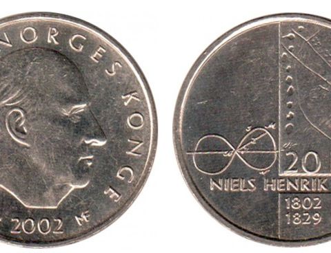 Jubileums mynt 20 kroner Niels Henrik Abel fra 2002