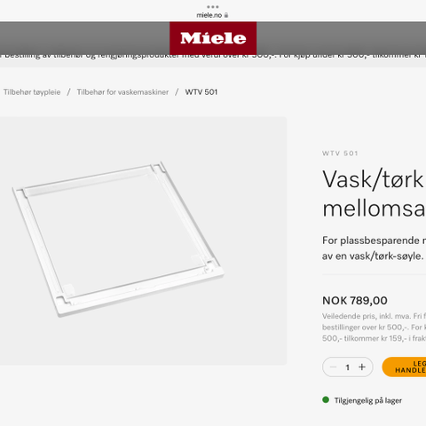 Miele Mellomsats Vask/Tørk