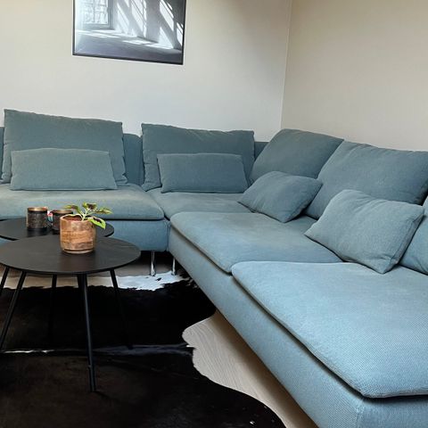 Brukt söderhamn-sofa med fotskammel (Finnsta turkis)