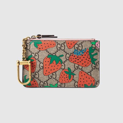 GUCCI GG  key pouch with Gucci Strawberry print