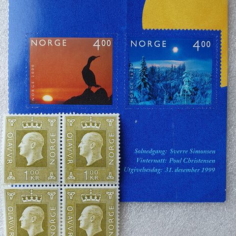 2 stk. Årtusenfrimerker (1999) & 4 stk. Olav V (1970)