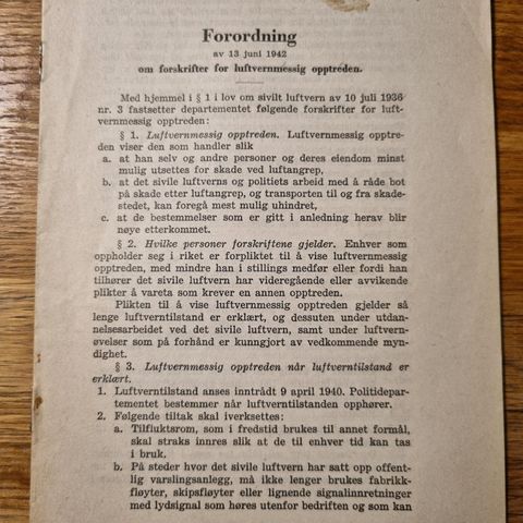 Forordning om forskrifter for luftvernmessig opptreden 1942