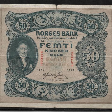 Pen Norsk 50 Kroner seddel 1940 - Litra B