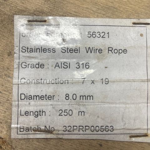Syrefast wire, 0,8 mm 7x19 316 AISI, ca 45 mtr