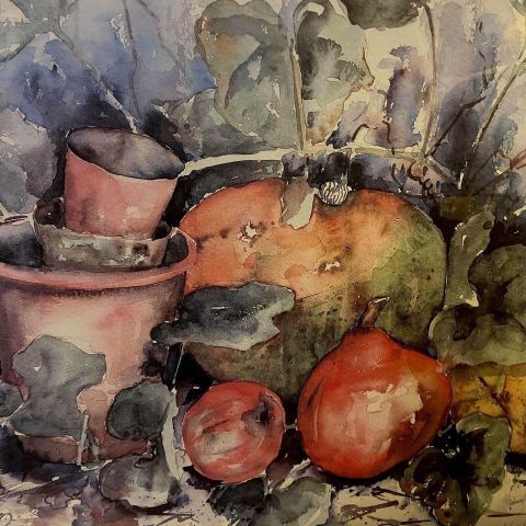 Stort flott bilde - Alie Kruse Kolk - Pumpkins with terracotta