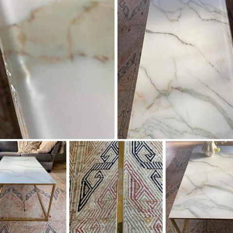 Salongbord med glassplate i marmor