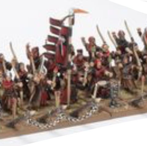 24x Bretonnian Peasant Bowmen with 2x Defence Stakes bases