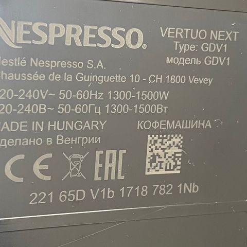 Nespresso kaffemaskin  Vertuo next