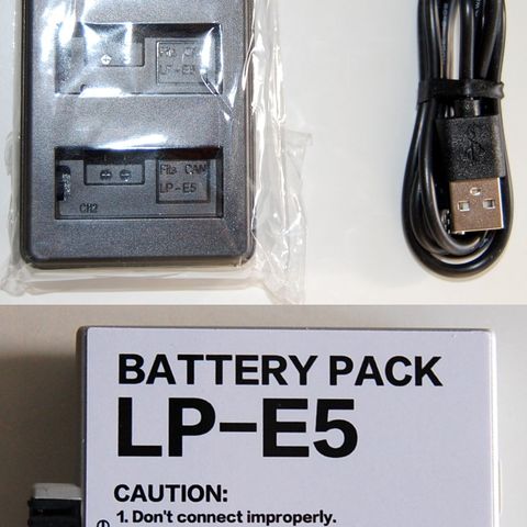 NY Dual USB lader for Canon & LP-E5 batteri , for 1000D,/450D/ 500D,+se liste