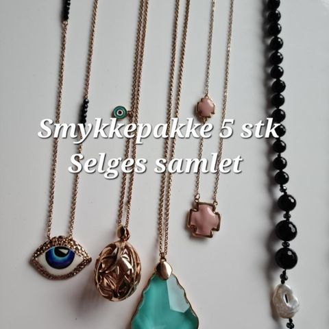 Smykkepakke, smykker, gull farget, kors, krystall, øye.