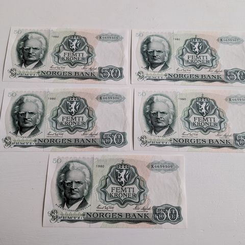 6x 50 kroner sedler 1980 (SERIE)