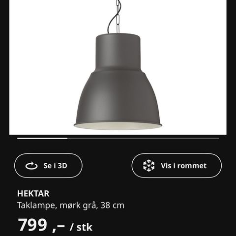 Hektar lampe IKEA. Har 2 stk. Pris er samlet.