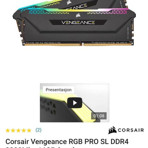 Corsair Vengeance RGB PRO SL DDR4 3200Mhz 2x8GB
