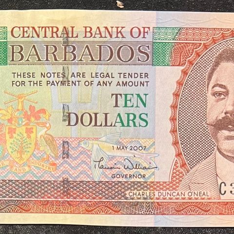 BARBADOS. 10 DOLLAR.  2007. P-68a.  UNC