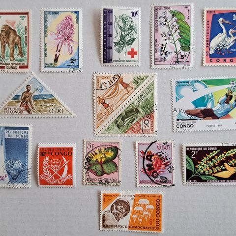 CONGO. 15 forskjellige frimerker