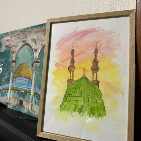 Masjid al Nawabi håndmalt maleri originale kunstverk moderne