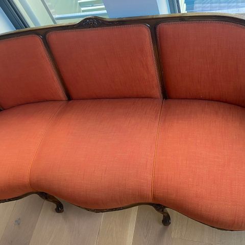 Retro sofa 60-tallet Danmark oransje og blå