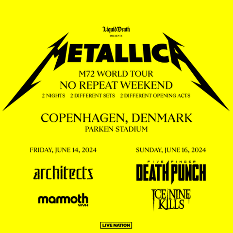 2 ståplasser til Metallica M72 i Parken København 16. juni