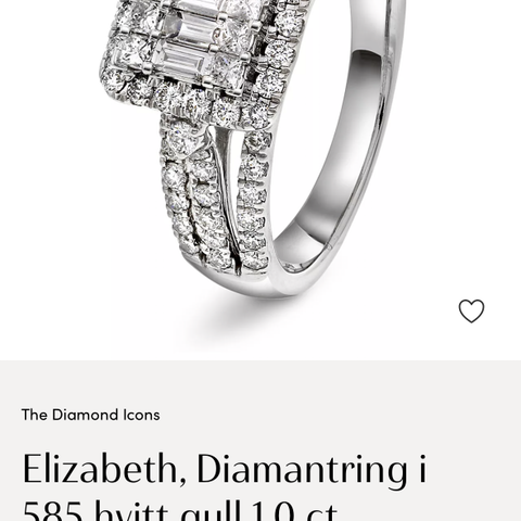 Elizabeth diamant ring i 1.0 carat. Hvitt-gull. Pent brukt.