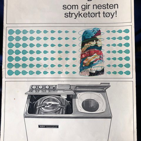 vaskemaskin første: AEG Turnamat D farge brosjyre og program tavle fra 1965