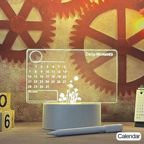 LED lampe med kalender og penn for notater