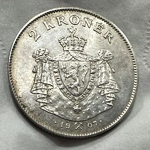 2 Krone 1907 m/ korslagte Gevær fin 01
