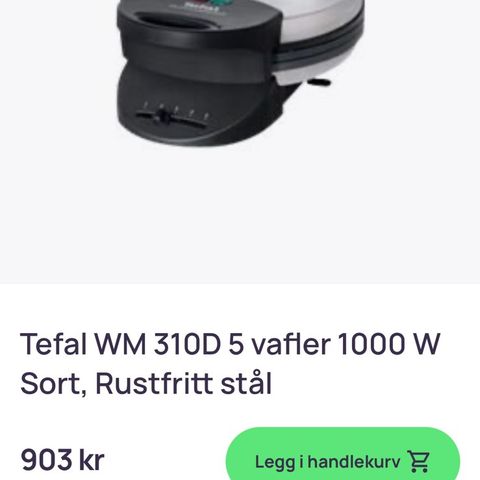 Tefal kvalitets vaffeljern. Lite brukt. 900kr nytt