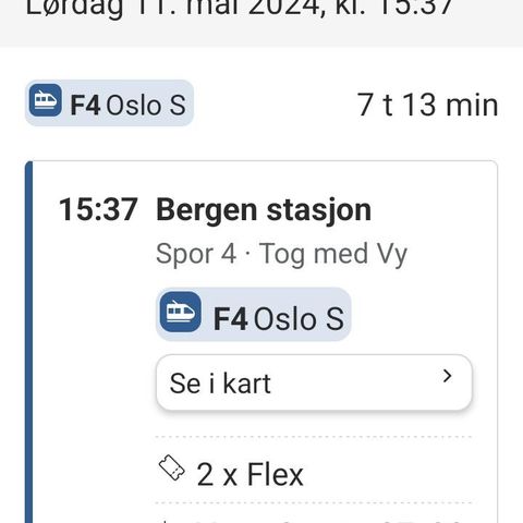 To billige togbilletter,  Bergen - Oslo  11. Mai selges.