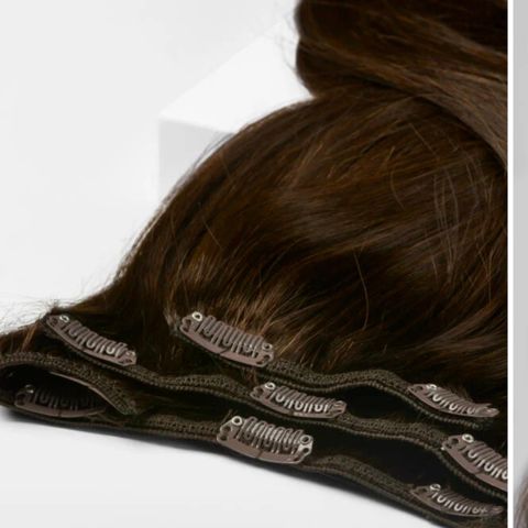 Ubrukt Clip-on hair extensions i mørk chocolate brown, 60 cm lengde