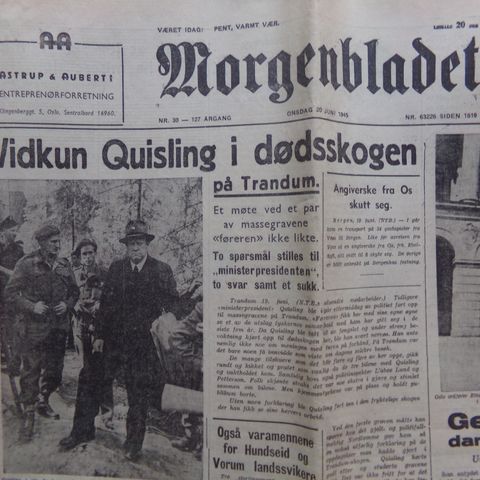 Vidkun Quisling - 11 aviser fra mai/juni 1945