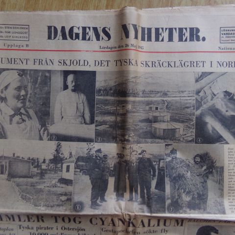 Skjold fangeleir - Illustrert artikkel i "Dagens Nyheter" fra 26. mai 1945