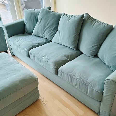sofa, lenestol og puff