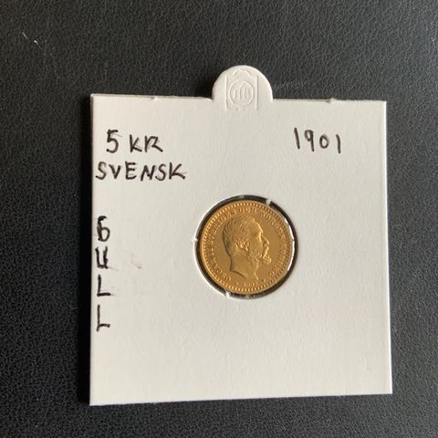 Svensk 5 krone gullmynt 1901